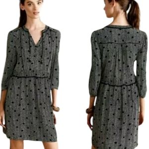 Maeve Anthropologie Herringbone Polkadot Dress black white polka dots